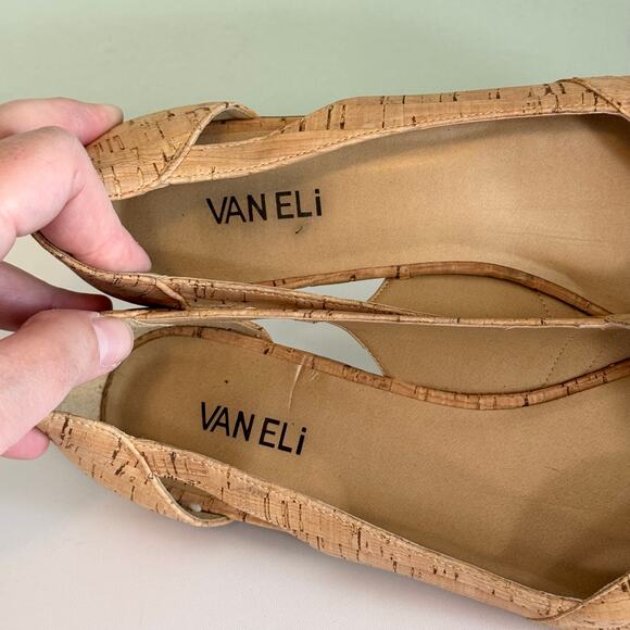 Van Eli Women 11.5 Brown Natural Cork Peep Toe Flat Slip On Casual Cutout Sandal - Picture 2 of 12
